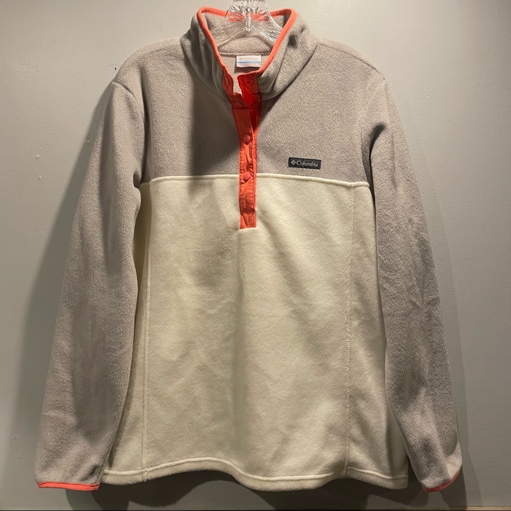 Columbia Pullover Cream Gray/Taupe Coral Trim XL